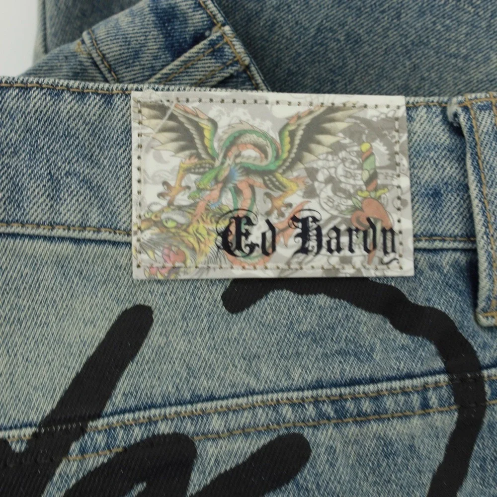 Ed Hardy Jeans Death Before Tattoo Distressed Graphic Denim Slim Fit Size 42‎